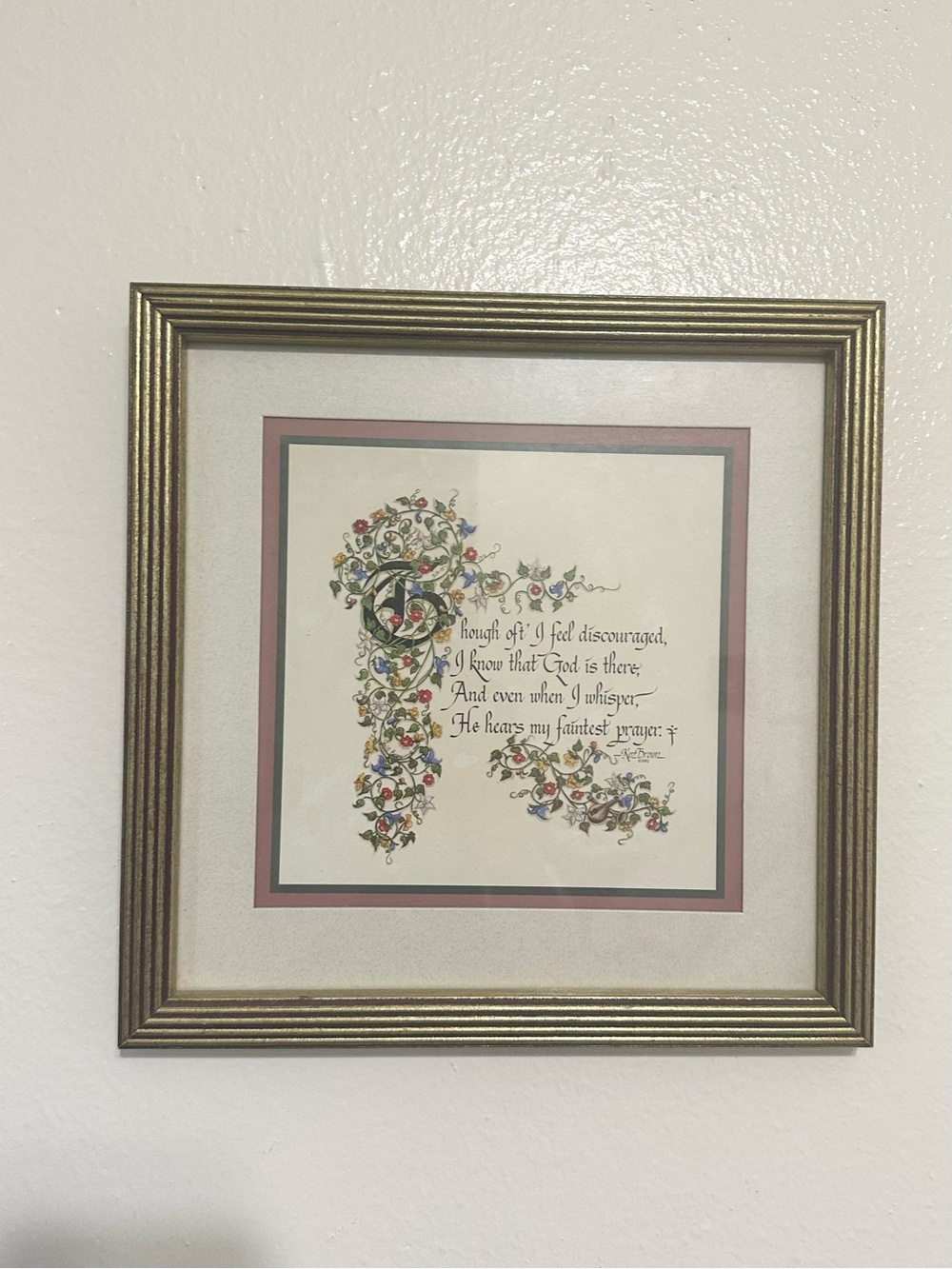 Homco  Home Interior Picture Kat Brown Though Oft' I Feel Discouraged God Gold